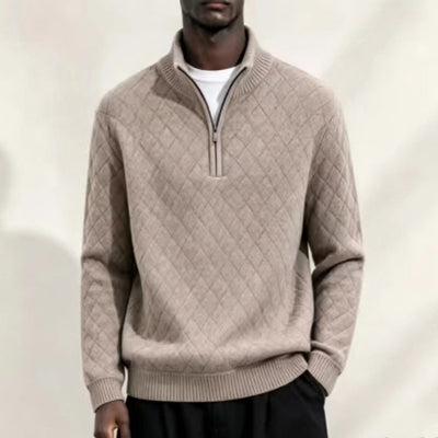 Camisola de homem com meio fecho e gola alta, camisola casual de vestir pela cabeça