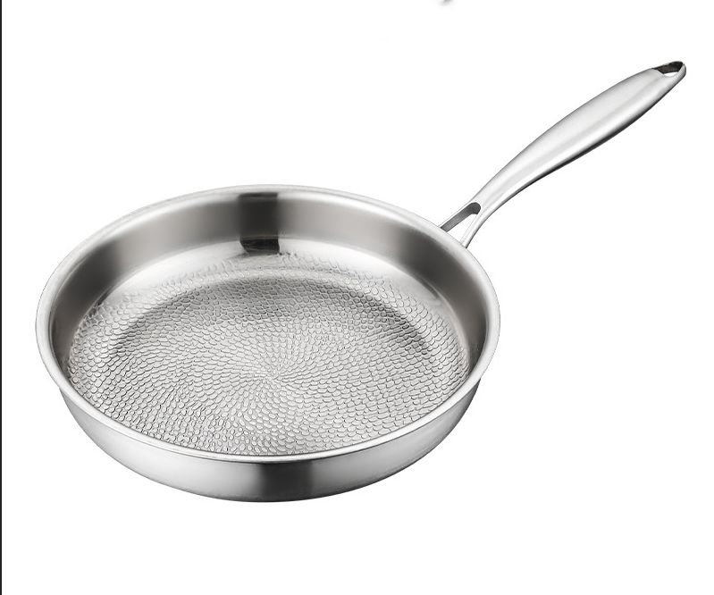 Titanium pan, flat bottomed frying pan, uncoated stainless steel household stir fry pan, non stick pan