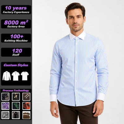 Camisa de homem best-seller, colarinho Windsor, elástica, antirrugas e sem necessidade de engomar, camisa de manga comprida para homem, vestuário de homem transfronteiriço