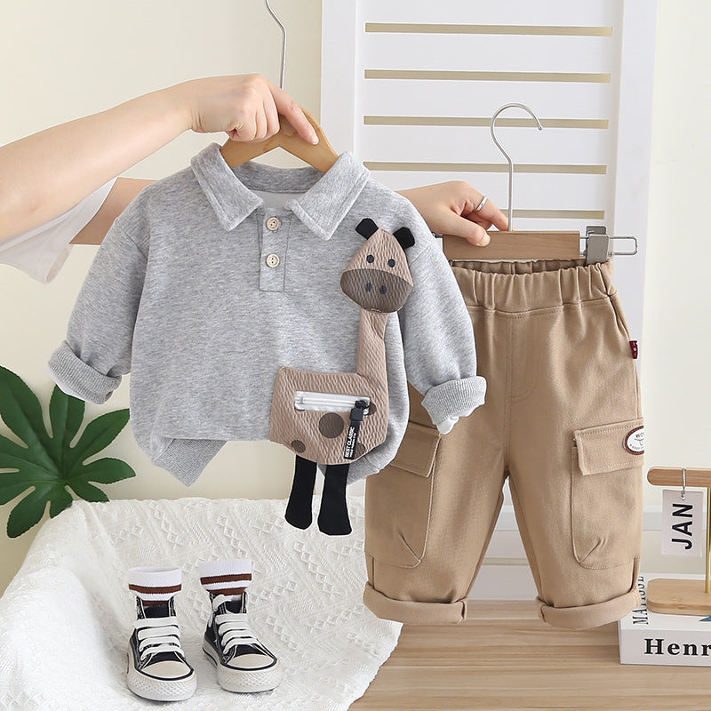 Kids Boys Giraffe Applique Hoodie Two Piece Set Spring Autumn Casual Clothes 0-4 Years Old