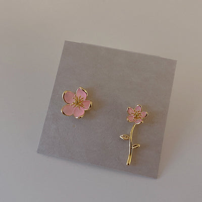 Women's Retro Asymmetric Drip Glazed Flower Stud Earrings