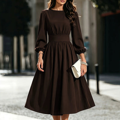 Vestido de mulher outono-inverno de gola redonda e manga comprida