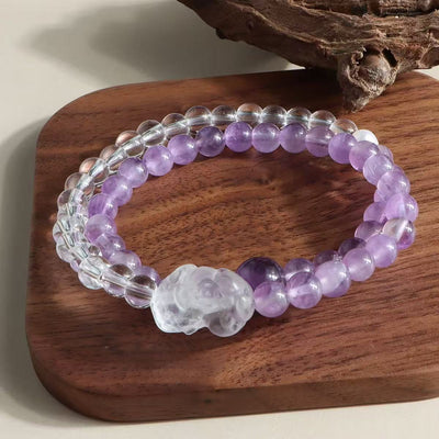 Natural Amethyst  Clear Quartz Bracelet Pearl Flower Pendant Double Layer Chain Wisdom Energy Jewelry For Women