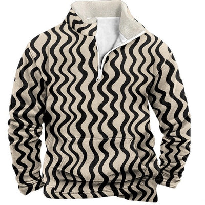 New Mens Japanese Fleece Half-zip Hoodie With A Stand-up Collar
