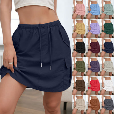 Drawstring Midi Skirt with Pockets, Workwear