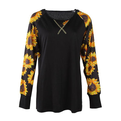 Printed T-shirt Sunflower Long Sleeve Top Leopard Camouflage Long Sleeve