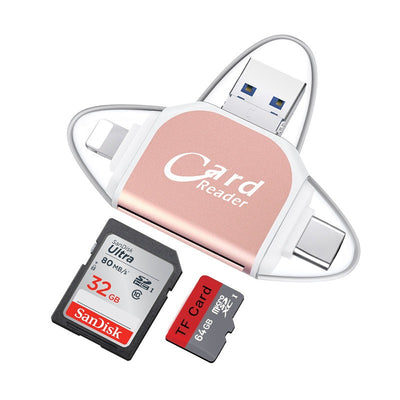 Leitor de cartões multifunções 4 em 1 plug and play para telemóveis Apple e Android, cartão TF, cartão SD