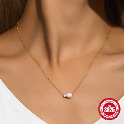 S925 Sterling Silver Necklace With 2 Pearls Adjustable Sliding Design