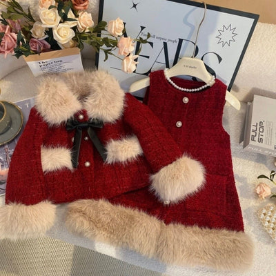New Year Padded Thickened Coat And Vest Dress Set