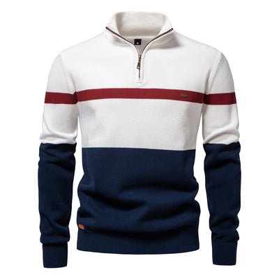 2026 Autumn And Winter New European Size Cross-border Collar Men's Sweater Half Zipper Color Matching Sweater Quality Foreign Trade Men's Clothing