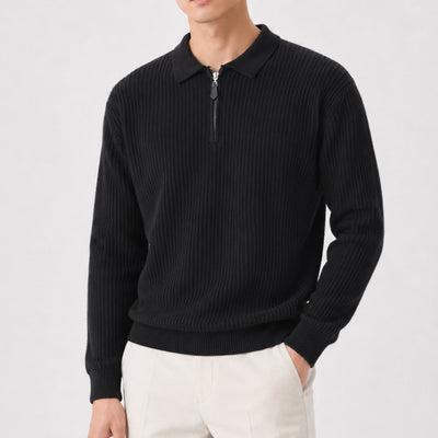 Camisola de homem casual com gola polo e meio fecho