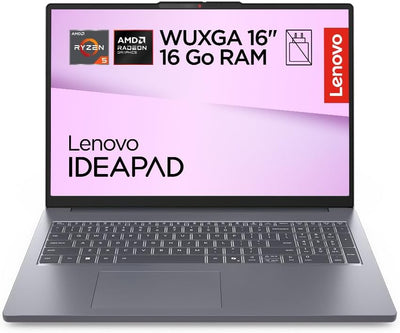 Lenovo IdeaPad Slim 3 16ARP10 – 16 Inch WUXGA Laptop (AMD Ryzen 5 150, 16GB RAM, 512GB SSD, AMD Radeon 660M Graphic, Windows 11 Home) French AZERTY Keyboard – Luna Grey