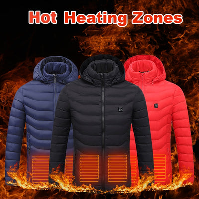 Casaco aquecido de inverno USB, casaco de algodão elétrico com fecho de correr, roupa térmica, colete aquecido para homem