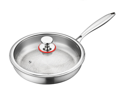 Frigideira de titânio, frigideira de fundo plano, frigideira para saltear doméstica em aço inoxidável sem revestimento, frigideira antiaderente