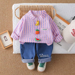 Spring Autumn Vertical Stripe Fruit Print Two-Piece Shirt Set for 0-4 Years Old Boys and Girls