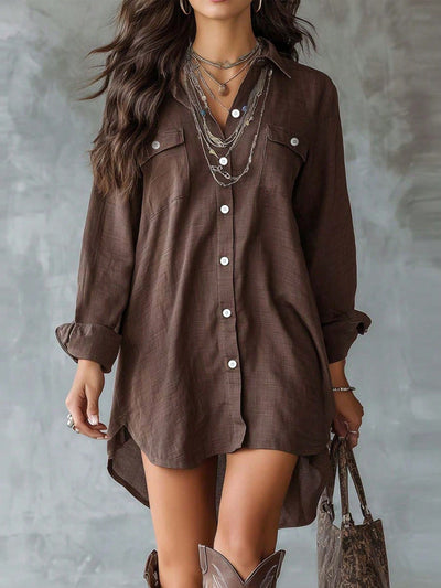 2026 Cross-Border Amazon European And American Long-Sleeve Buttoned Shirt Dress Slimming Slit Casual Loose Shirt Dress