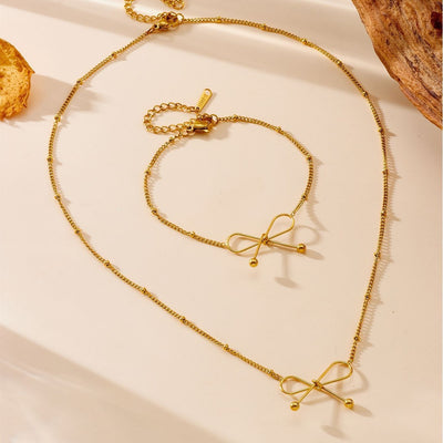 Women's Titanium Steel Necklace And Bracelet With 18K Gold Plating