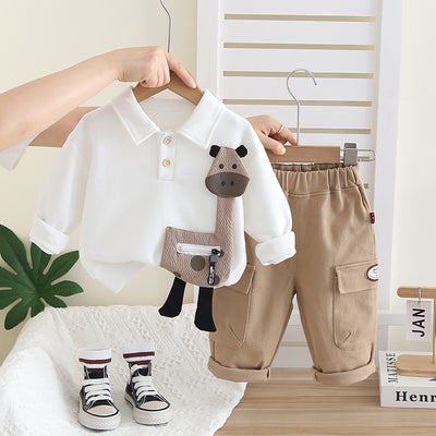 Ensemble deux pièces enfant garçon sweat à capuche appliqué girafe, tenue décontractée printemps/automne 0-4 ans