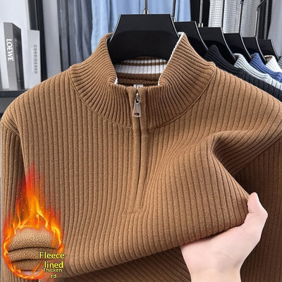 Camisola de homem grossa com meio fecho, nova malha de inverno