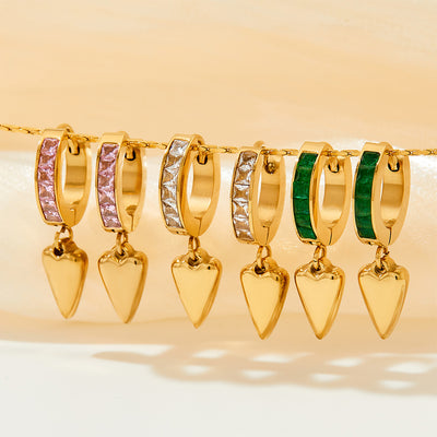 Fashion Earrings Studded With Zircon Stainless Steel Love Heart Ear Clips Earrings