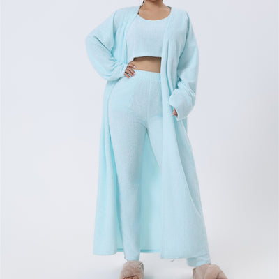 Conjunto de pijama aconchegante, conjunto de estar em casa de 3 peças, roupa de estar em casa fofa, conjuntos quentes, conjunto a condizer, conjunto lounge, conjuntos de calças de 3 peças, roupa de inverno de mulher