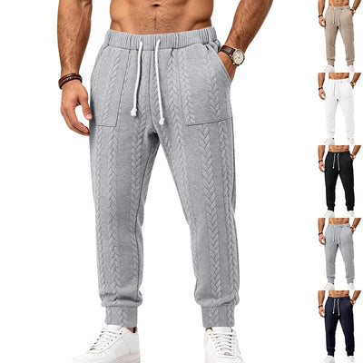 Calças direitas de malha jacquard lisa, folgadas e casuais para homem