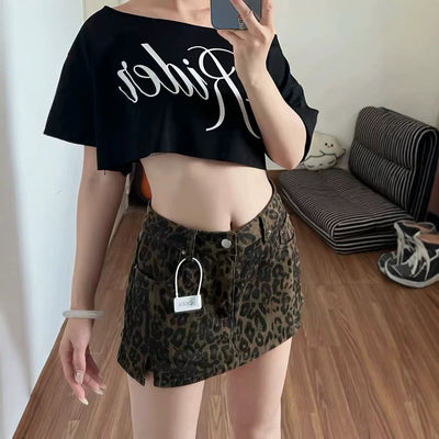Leopard-Print Slit Skort