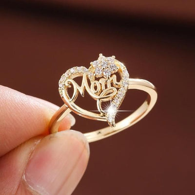 Cross-border New Product Amazon Wish Heart-shaped Flower MOM Diamond-studded Zircon Ring Simple Mother's Day Gift Jewelry