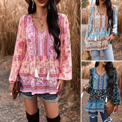 Women's Casual Printed Long-sleeved Top