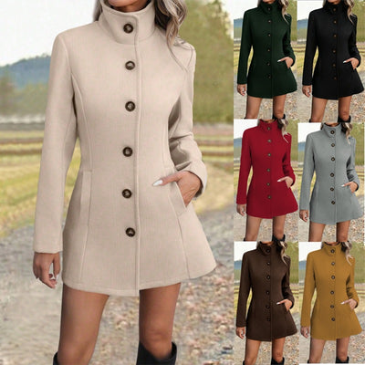 2026 Cross-Border Amazon European And American Women's Clothing Autumn Winter New Fashion Casual Stand Collar Woolen Coat