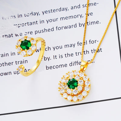Spinning Ring Necklace Two-piece Work Zircon Super Alluvial Gold Brass Jewelry