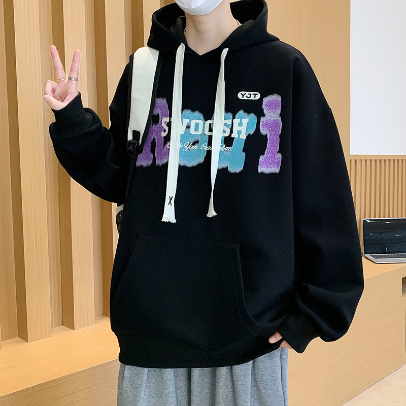 Youth Trendy Printed Long Sleeve Hooded Pullover Sweatshirt