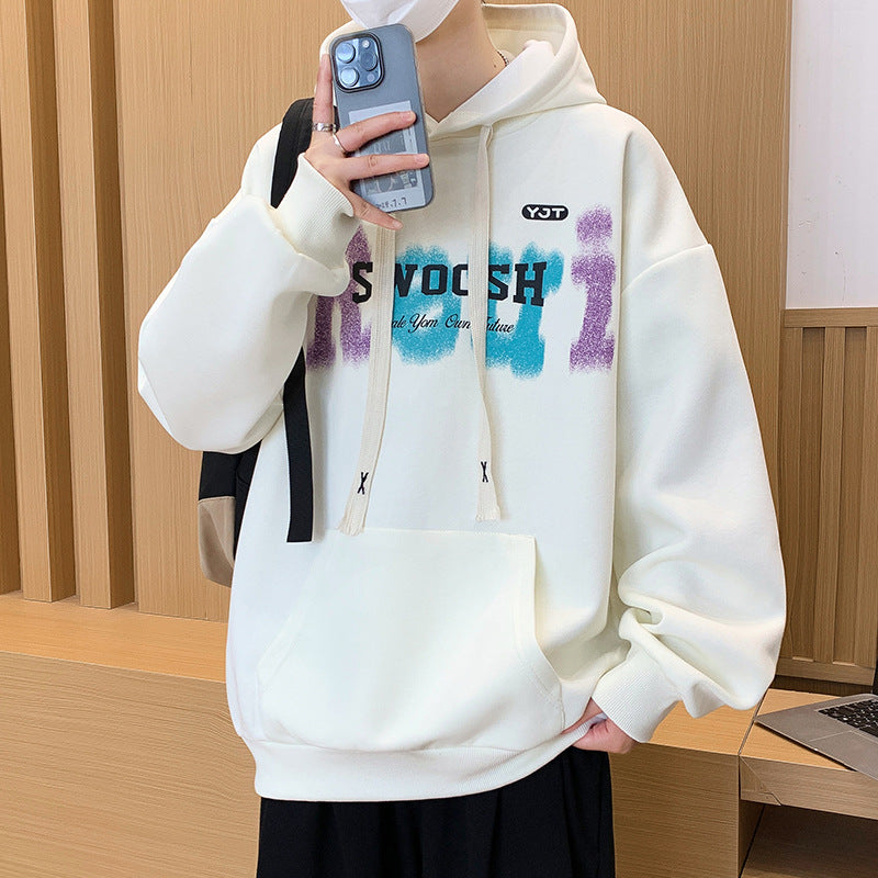 Youth Trendy Printed Long Sleeve Hooded Pullover Sweatshirt