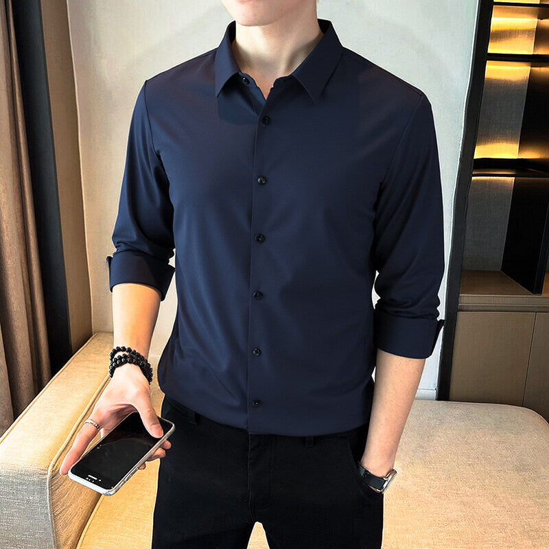 Men's Business Long Sleeve Solid Collar Shirt