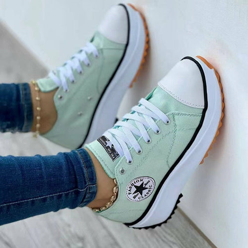 Baskets plates à lacets en toile à motifs, chaussures de sport décontractées pour femme