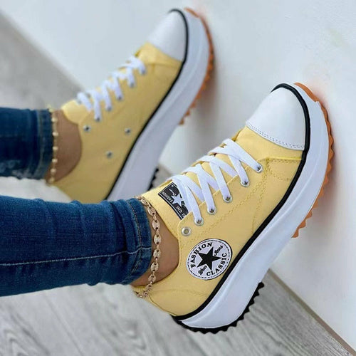 Baskets plates à lacets en toile à motifs, chaussures de sport décontractées pour femme
