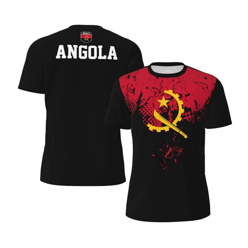Angola Flag Jersey Summer Fashion Short Sleeve Casual Men's Quick Dry