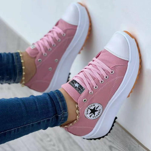 Baskets plates à lacets en toile à motifs, chaussures de sport décontractées pour femme