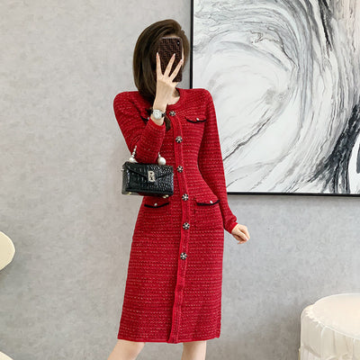 New Long Sleeve Below The Knee Long Dress Women