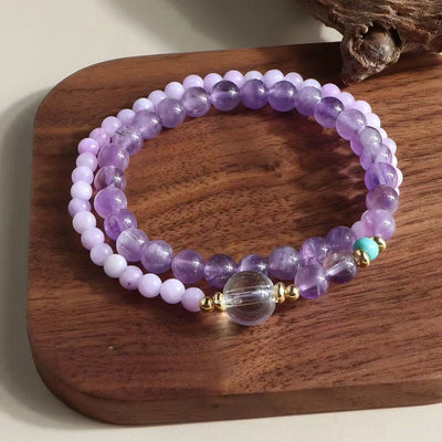 Natural Amethyst  Clear Quartz Bracelet Multi Layer Beaded Chain Wisdom Energy Jewelry For Women