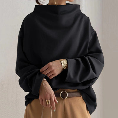 Sweatshirt oversize de gola alta lisa para mulher
