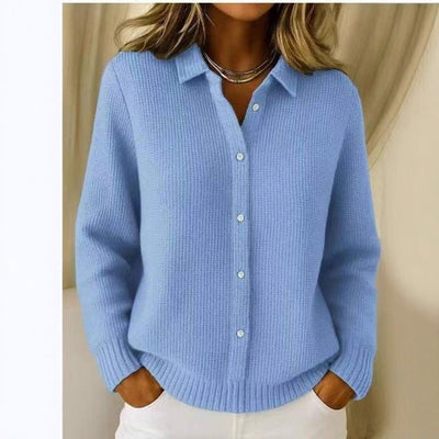 2025 European And American Cross-Border Button Knitted Lapel Sweater Cardigan Jacket Autumn And Winter New Pure Color Casual Fashion Women's Clothing