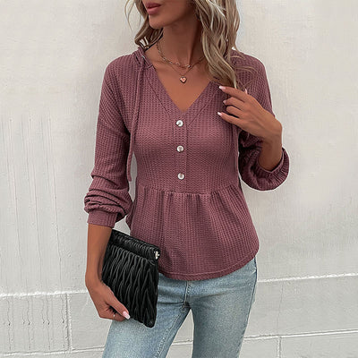 Waffle Long Sleeve Hooded Sweater