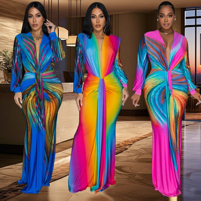Vestido casual plissado com blocos de cor para mulher