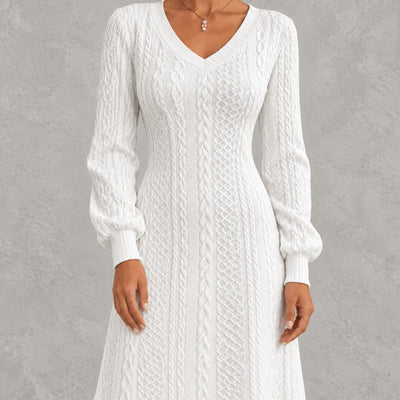 Solid-color Long-sleeve Jacquard Womens Dress