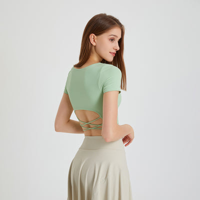New Yoga Clothes With Chest Pad Beauty Back Short-sleeved T-shirt For Women