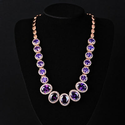 Vintage Purple Zirconia Inlaid Necklace For Women, Rose Gold Full Diamond Colorful Gemstone Choker, European And American Banquet Light Luxury Jewelry Wholesale