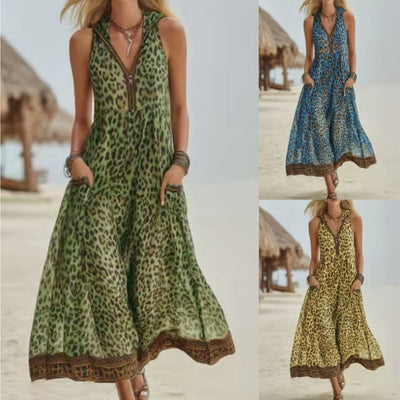Leopard-Print Hooded Dress, Zip Collar
