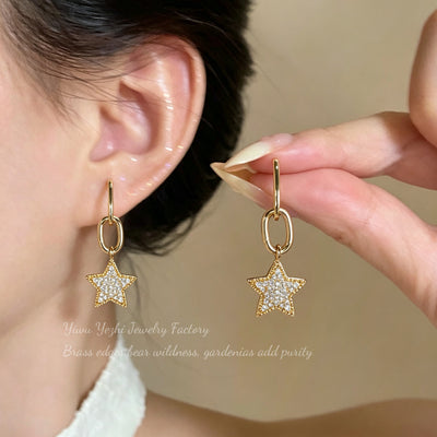 Korean-style Fashion Starry Zircon Hollow Earrings, Niche High-end Style, Versatile And Unique Earrings, Light Luxury Jewelry