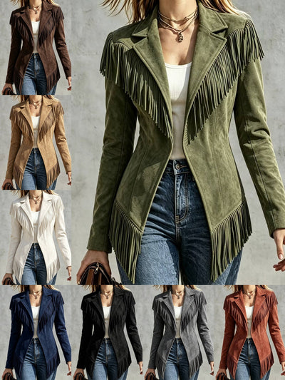 Fringed Faux Suede Jacket, Western Style